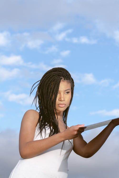 Focused African American lady in nature