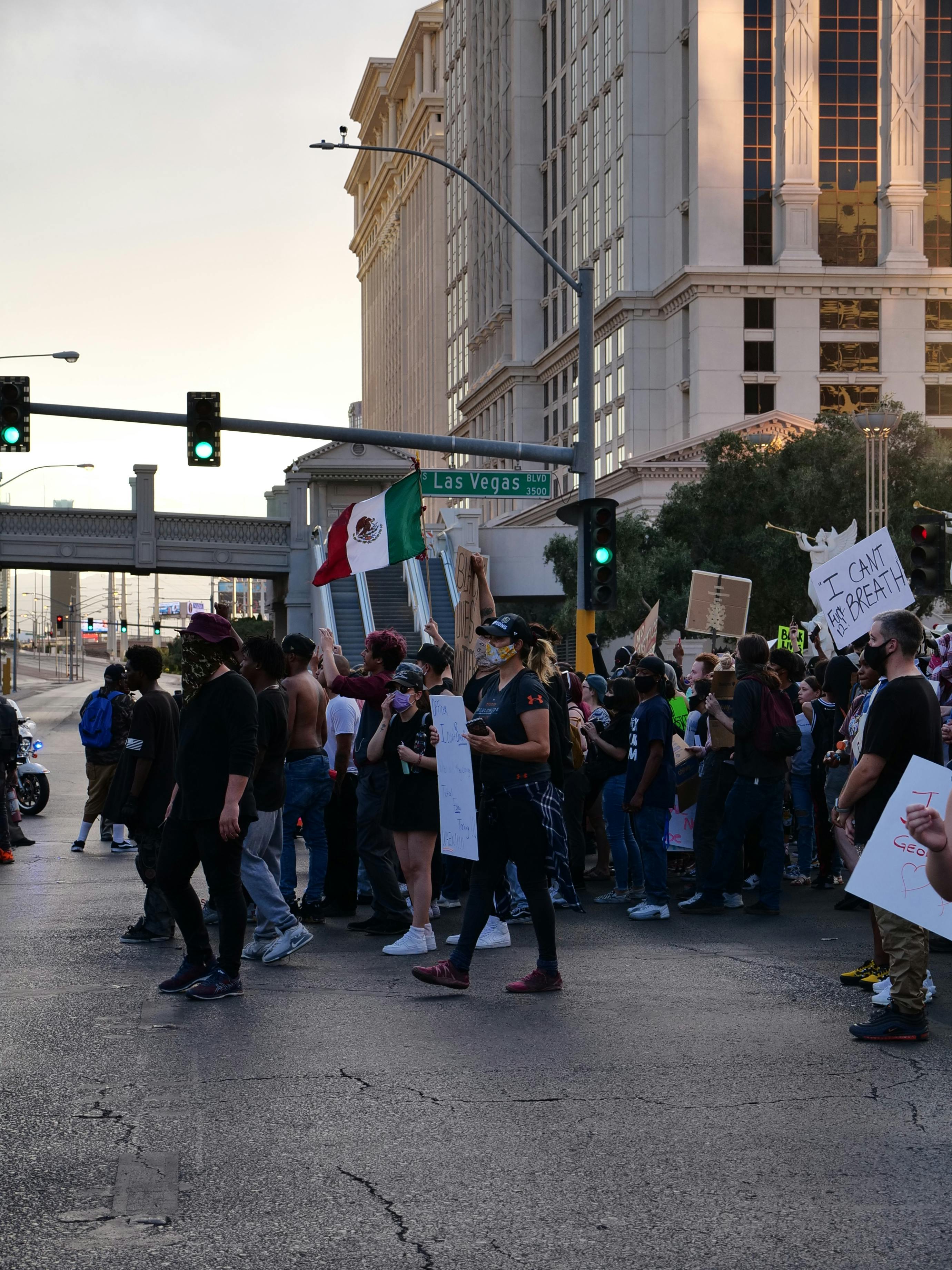 people protesting on a street