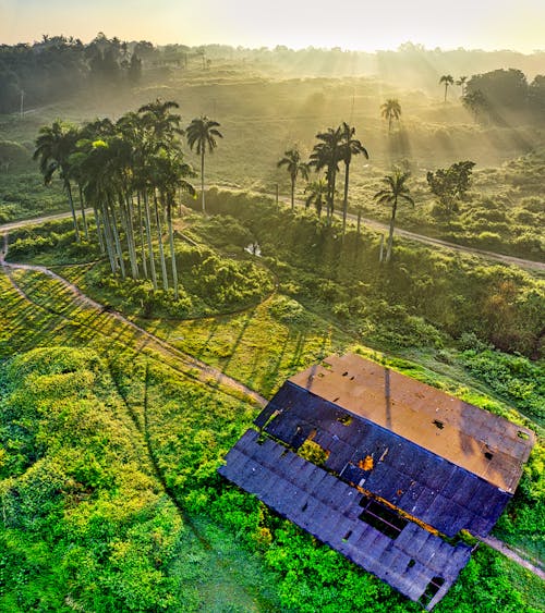 Aerial Photography of a Barn on Green Grass Field