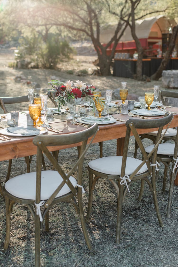 Banquet Table In Sunny Backyard