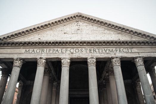 Stone portico of magnificent Pantheon in Rome