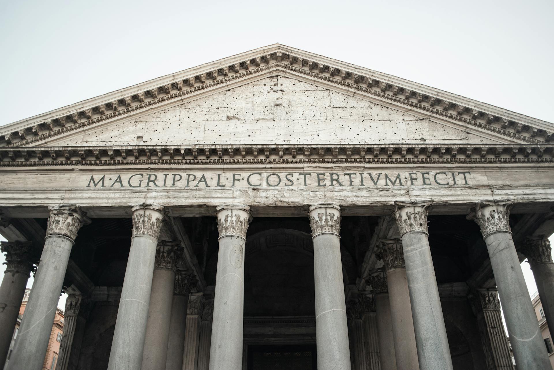 Stone portico of magnificent Pantheon in Rome