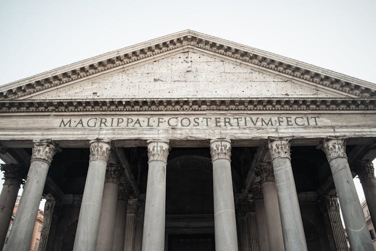 Stone Portico Of Magnificent Pantheon In Rome