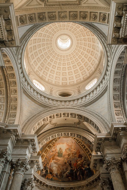From below of dome of Santa Maria in Portico with wonderful frescos and ornate columns