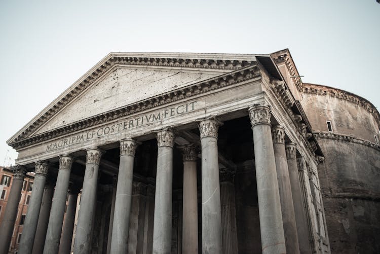 Exterior Of Majestic Ancient Building With Columns