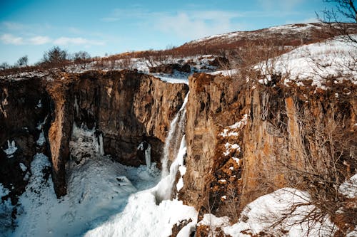 Snowy mountainous valley in nature