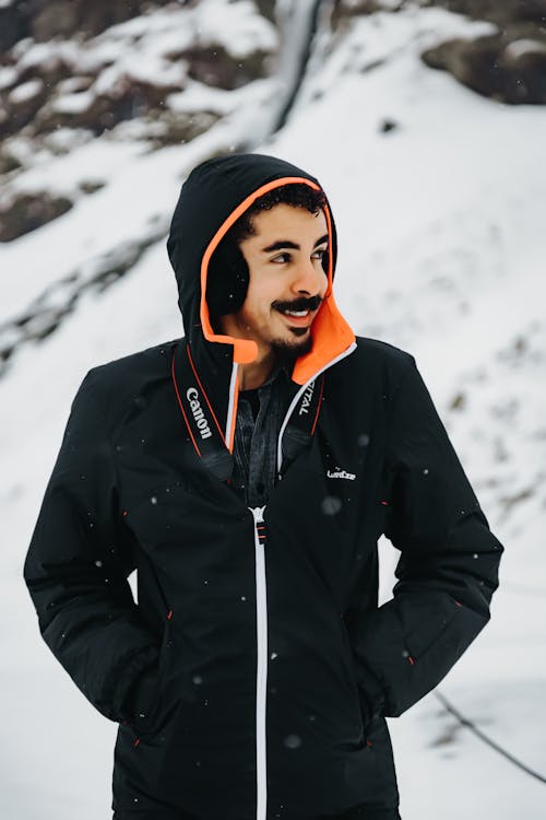 Smiling man enjoying winter day