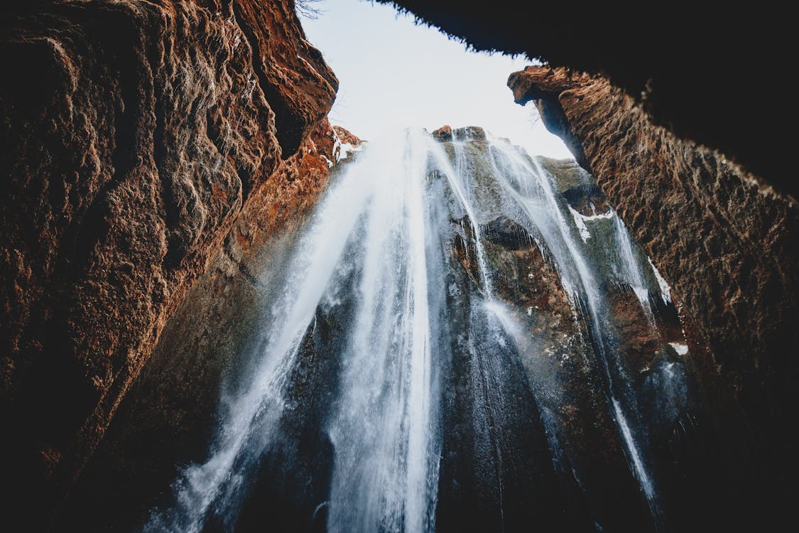 Gorgeous huge waterfall in ravine