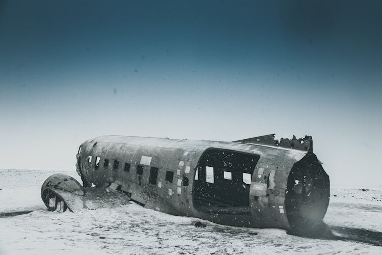 Rough Destroyed Plane Cabin After Accident On Snow