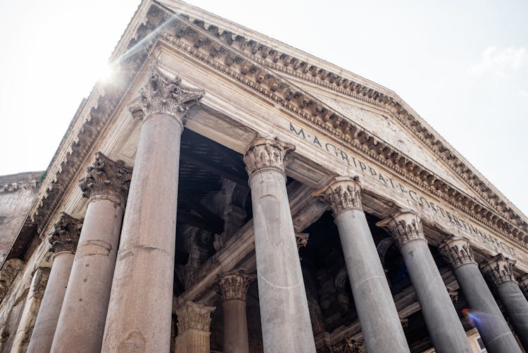 Facade Of Amazing Antique Pantheon In Rome