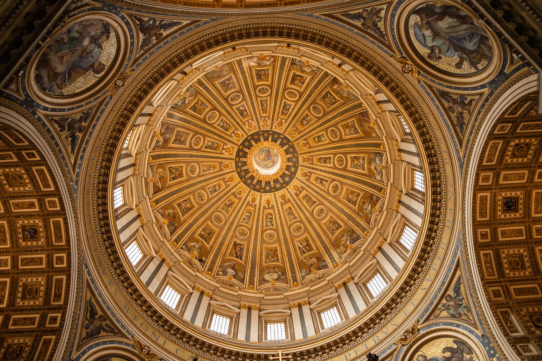 All Roads Lead to Rome History 4 Stunning view of the ornate dome interior at St. Peter's Basilica with intricate frescoes.
