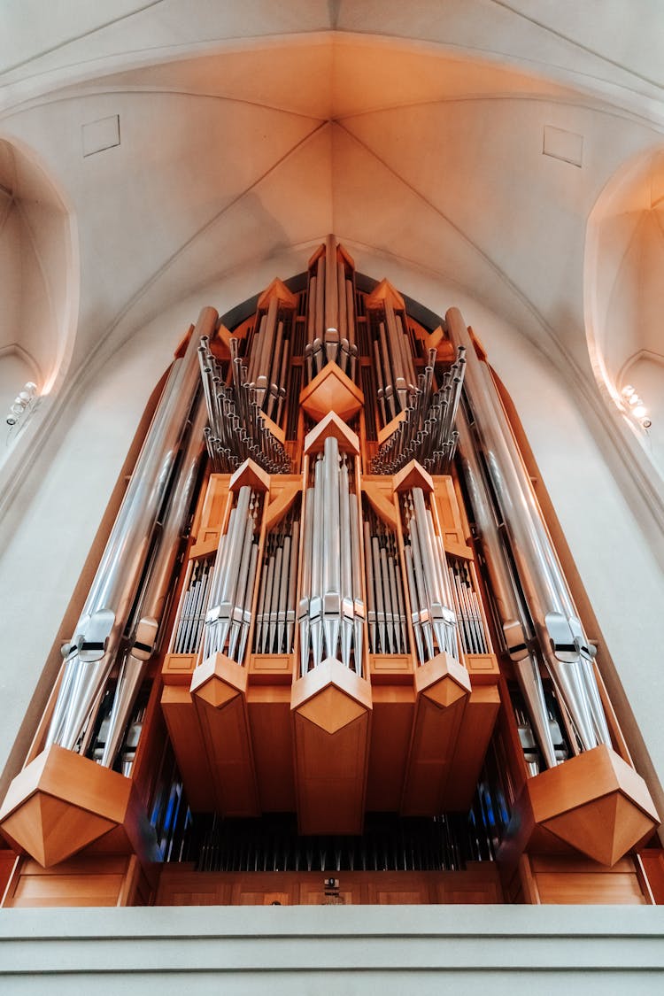 Pipe Organ In Old Gothic Style Cathedral