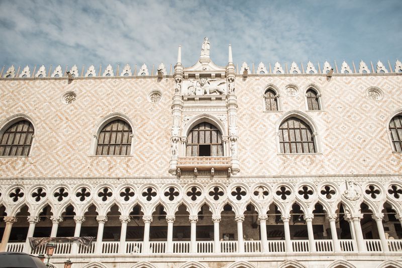 Gothic diamond-patterned facade of the Doge's Palace in Venice