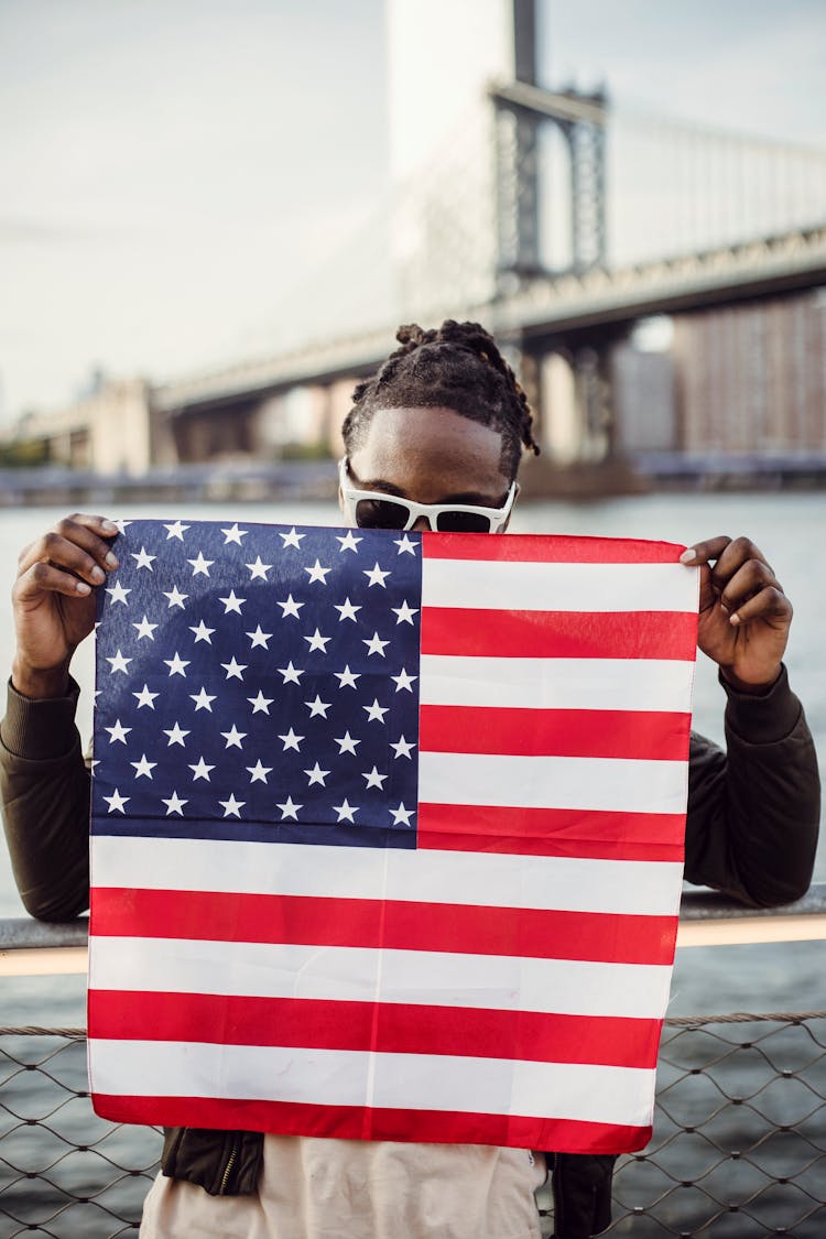 Black Man With American Flag Bandana On Waterfront