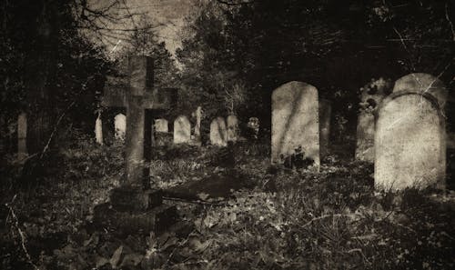 Tombstone Markers in Black and White Photo
