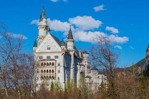 Free View of the Neuschwanstein Castle in Bavaria Germany Stock Photo