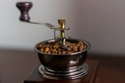 Roasted Coffee Bean in a Coffee Grinder Machine