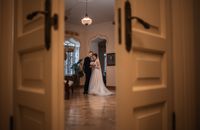Newlywed couple in marriage registry office