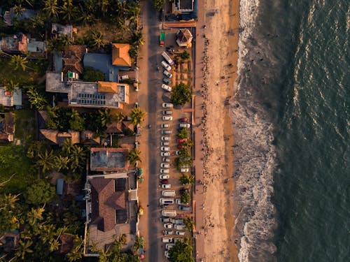 Beach of tropical town from drone