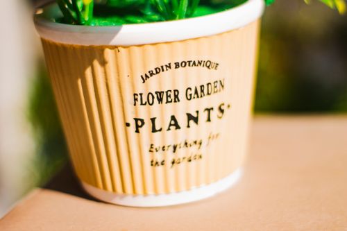 Free A close-up shot of a decorative flower pot with garden-themed text. Stock Photo