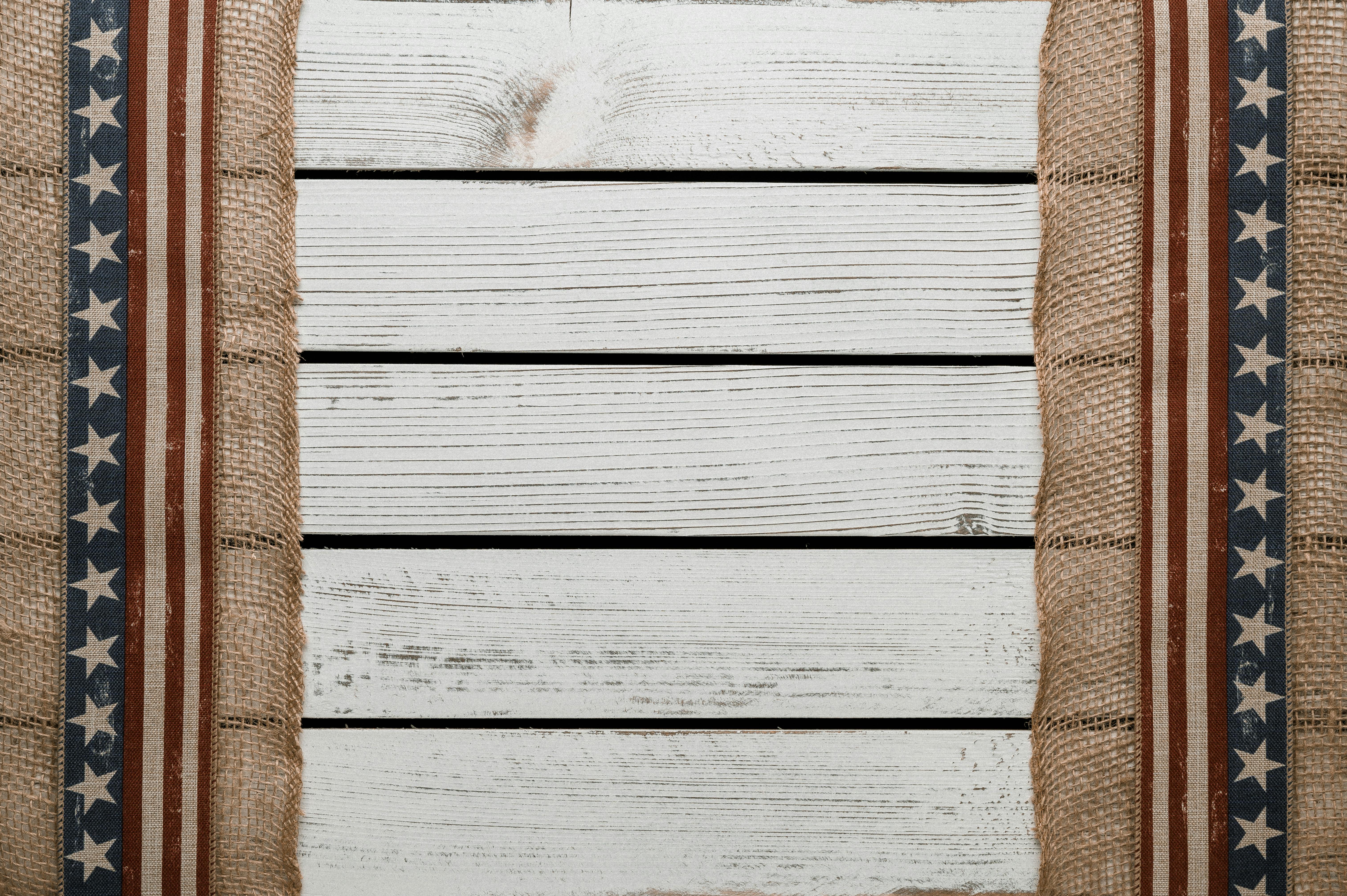 ribbons with us flag arranged on timber table