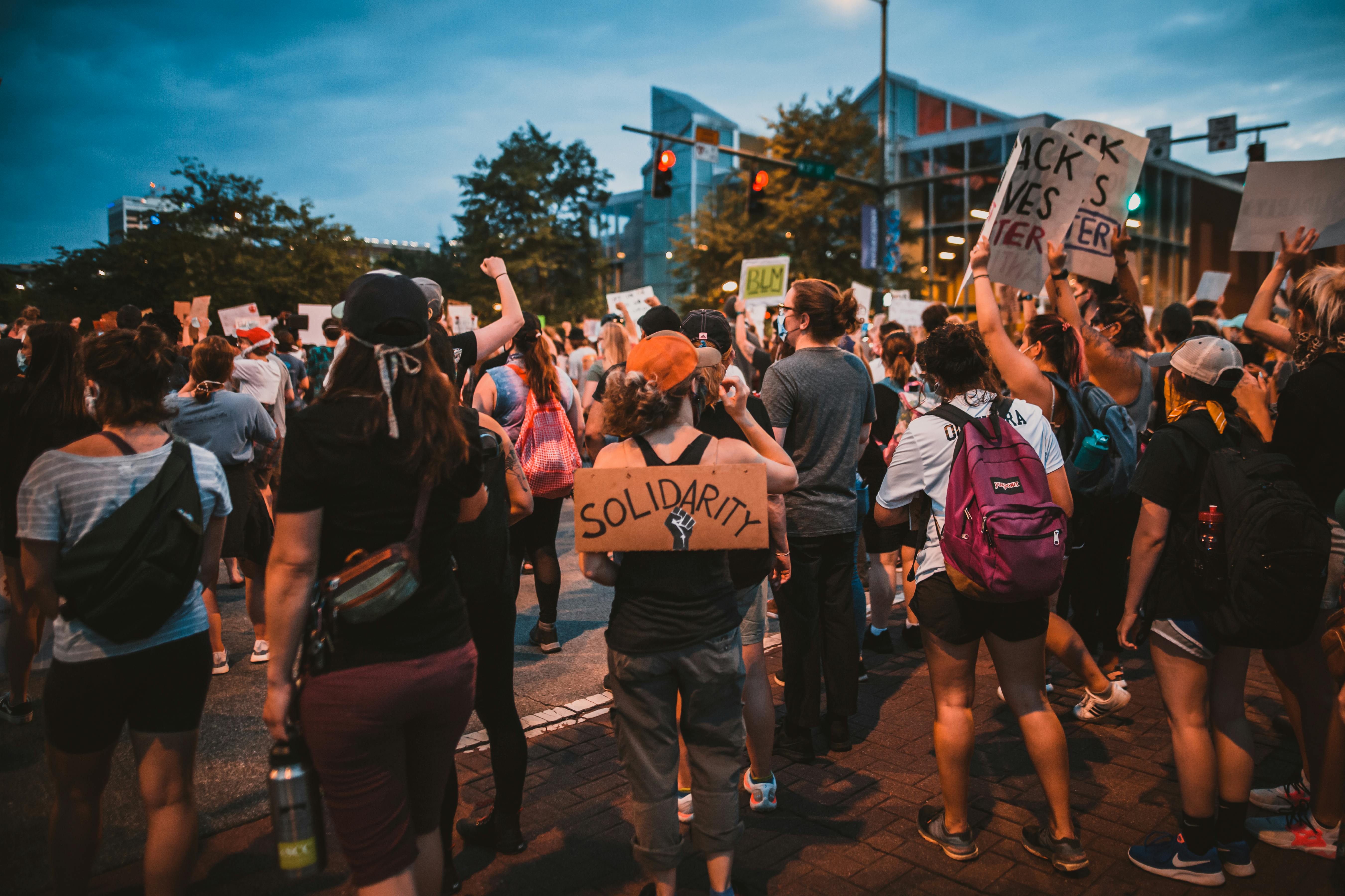 anonymous demonstrators during anti racism solidarity protest on street