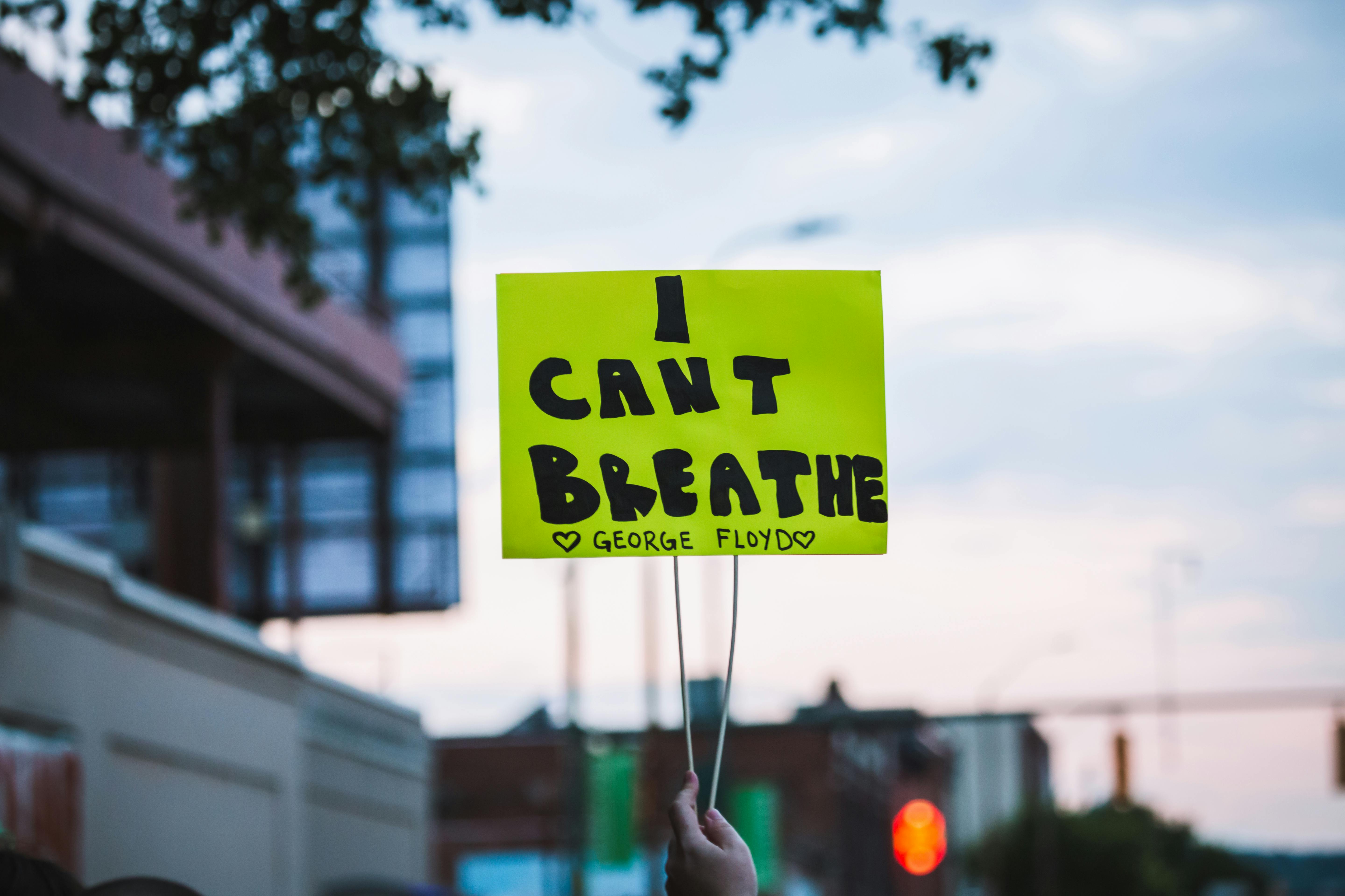 crop activist demonstrating placard in evening