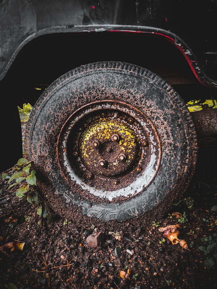 Rusty Dirty Wheel Of Old Car