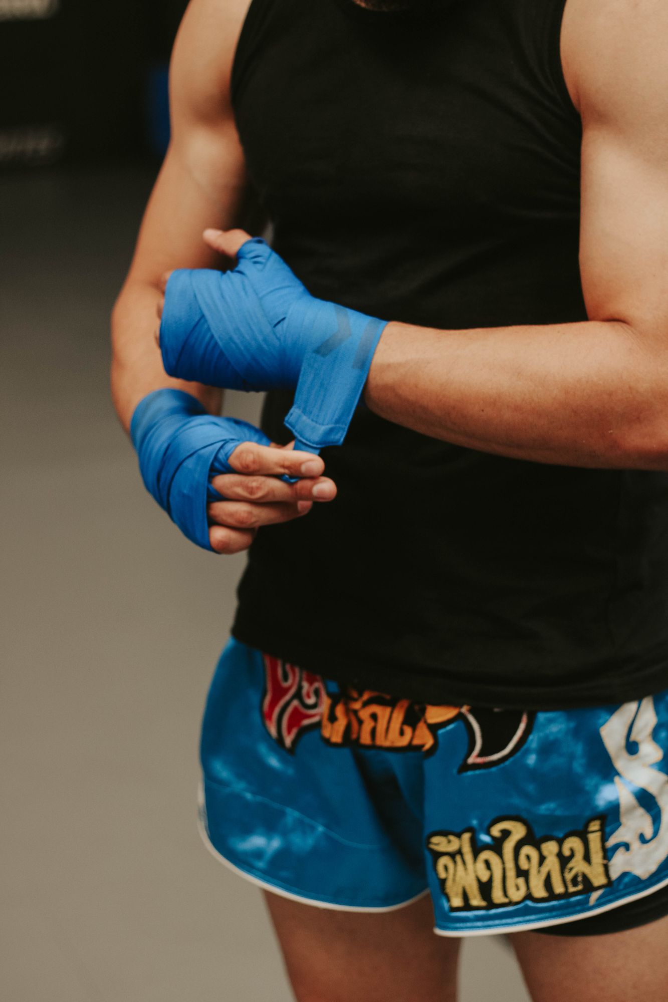 Athlete preparing hands before training