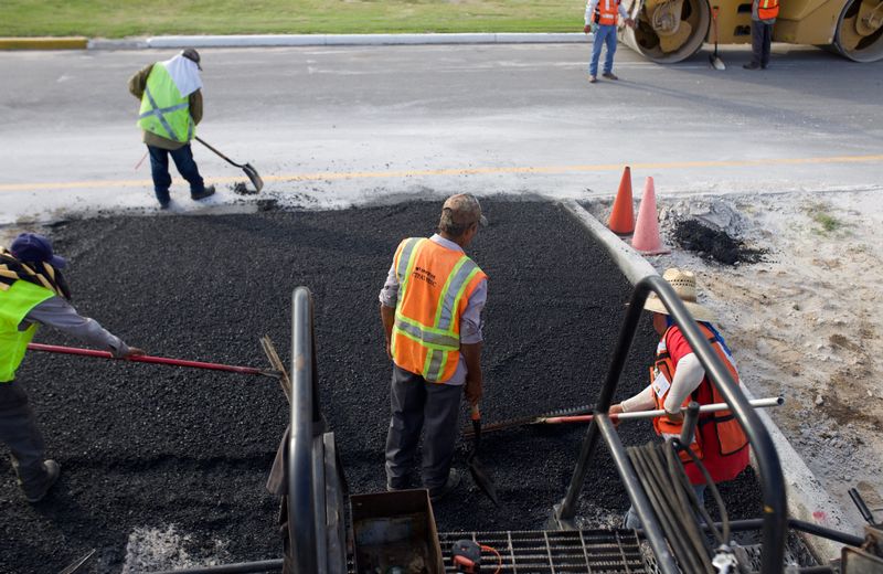 Pavement maintenance crew at work