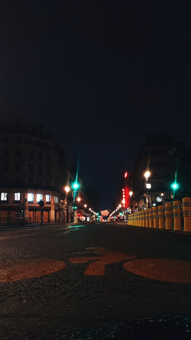 Empty Night Street With Bicycle Lane