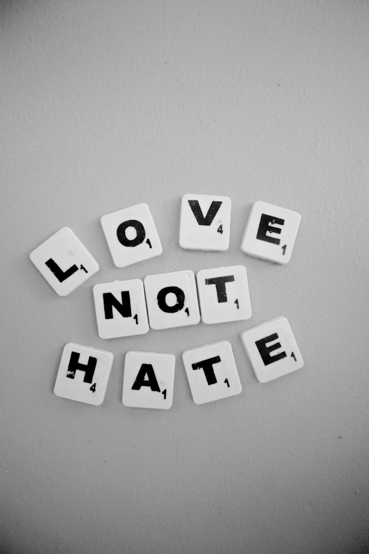 Scrabble Tiles Spelling Love Not Hate