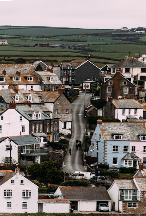 Small town with field on background