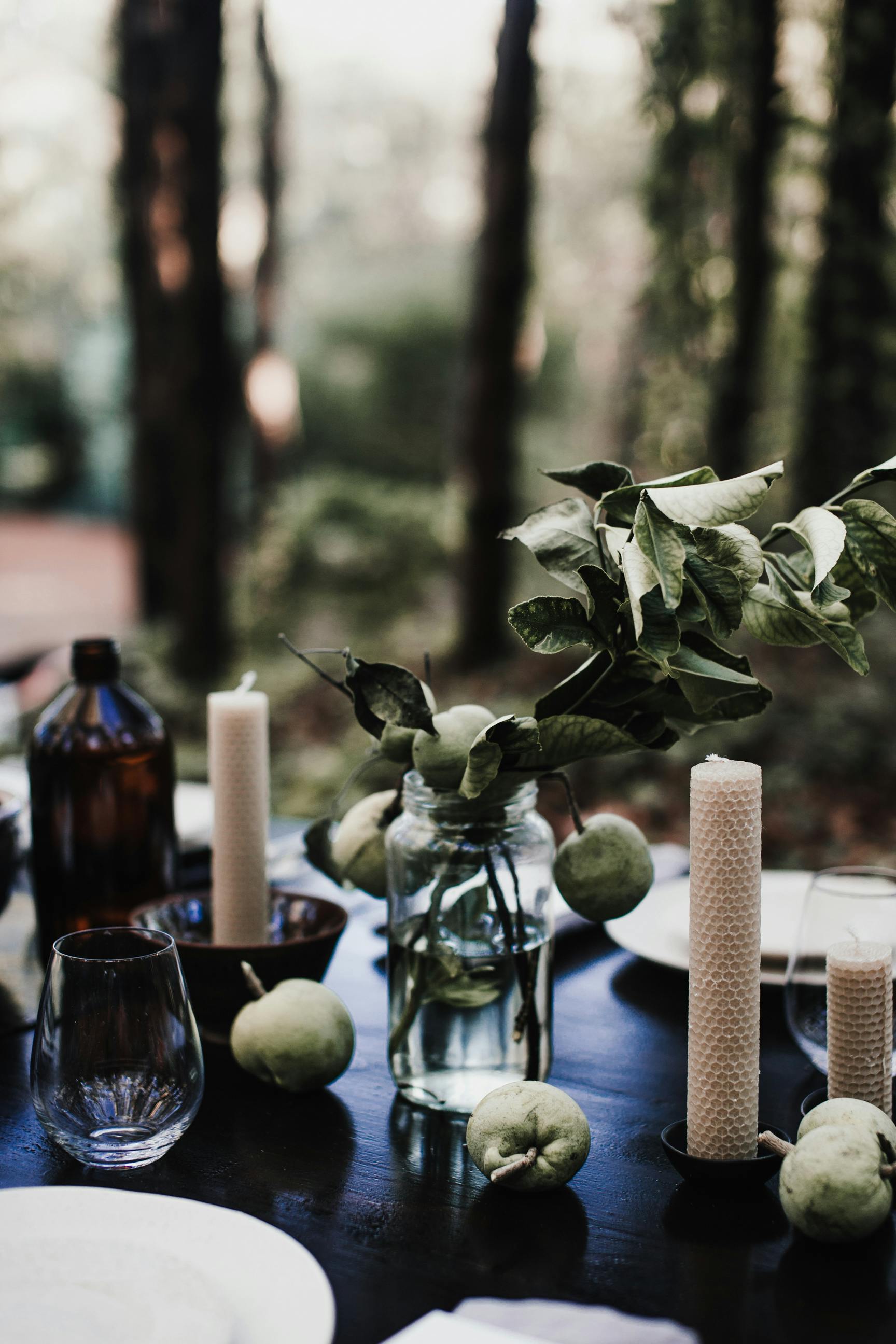 served table with candles and tableware