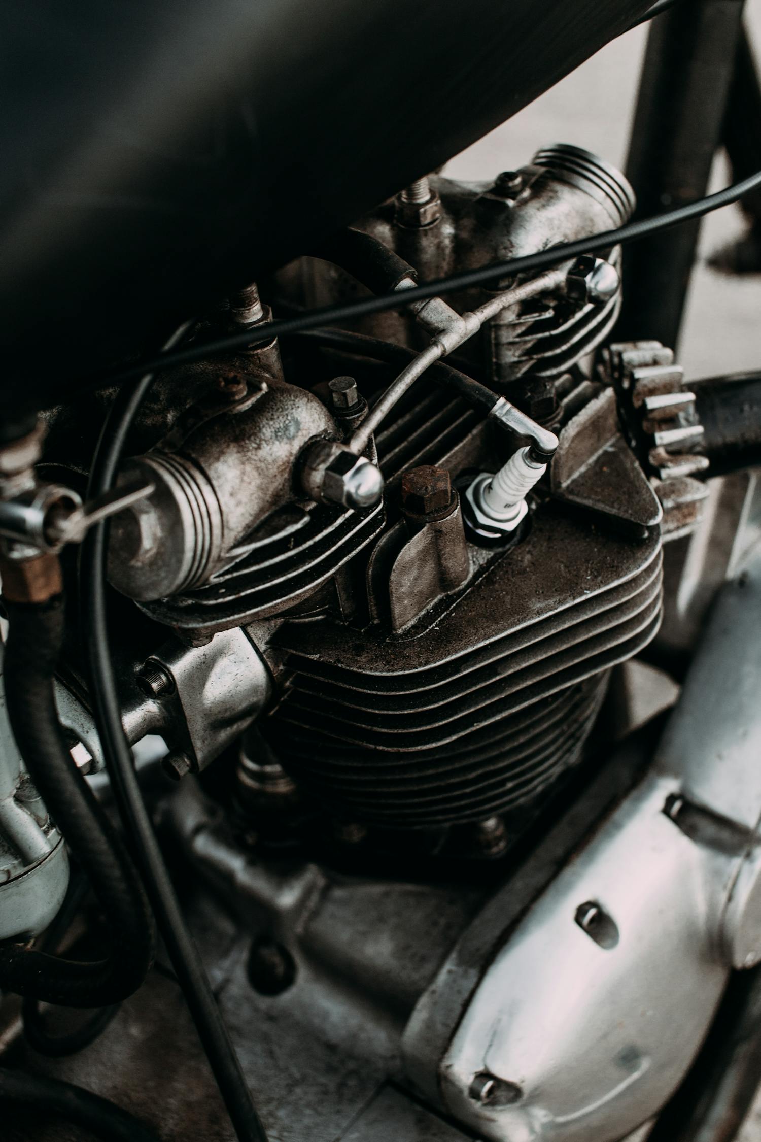 Engine of retro motorcycle on street · Free Stock Photo