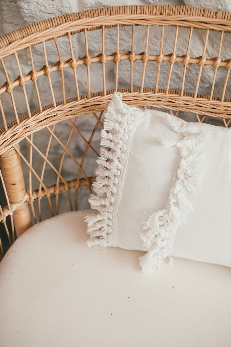 Wicker Couch With Decorative Cushion In Daylight