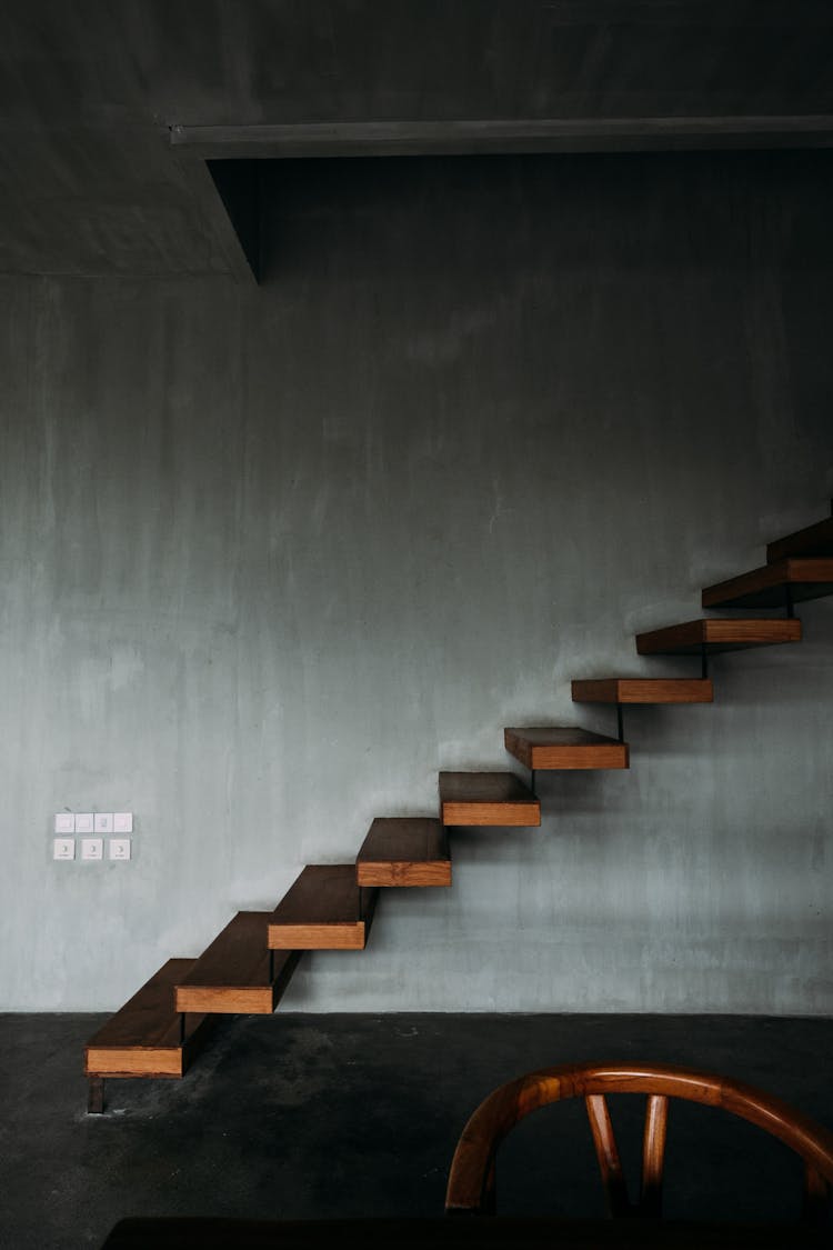 Wooden Staircase In Modern Apartment Building