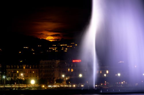 Free stock photo of fountain, full moon, moon rise Stock Photo