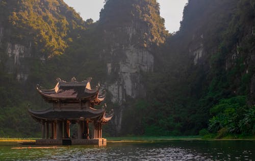 Pagoda on Lake among Mountains