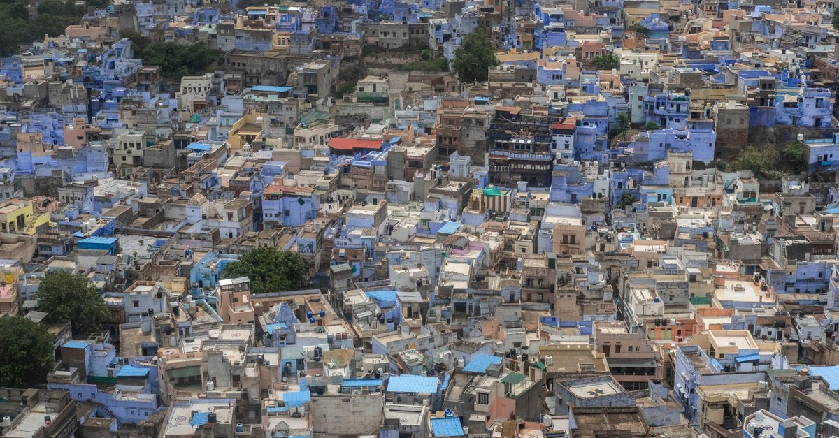 Explore Jodhpur's stunning Blue City with this aerial view of its vibrant architecture.