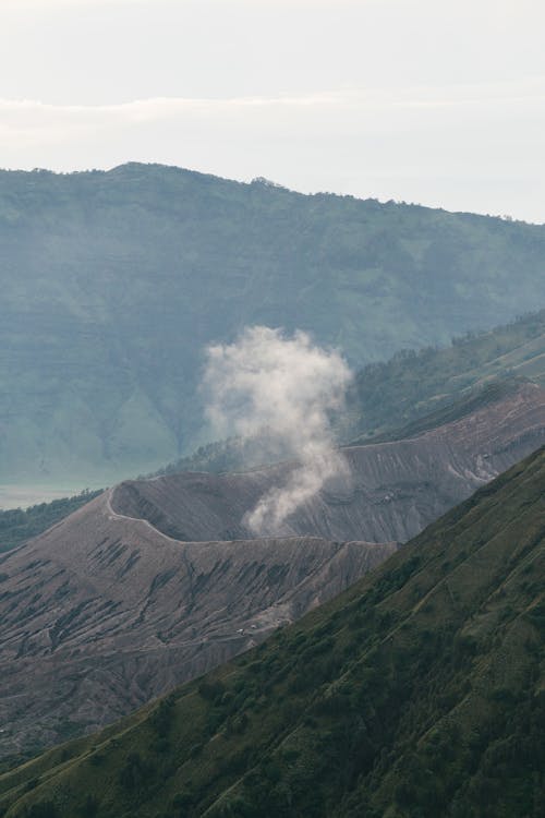 A Volcano Crater with Smoke