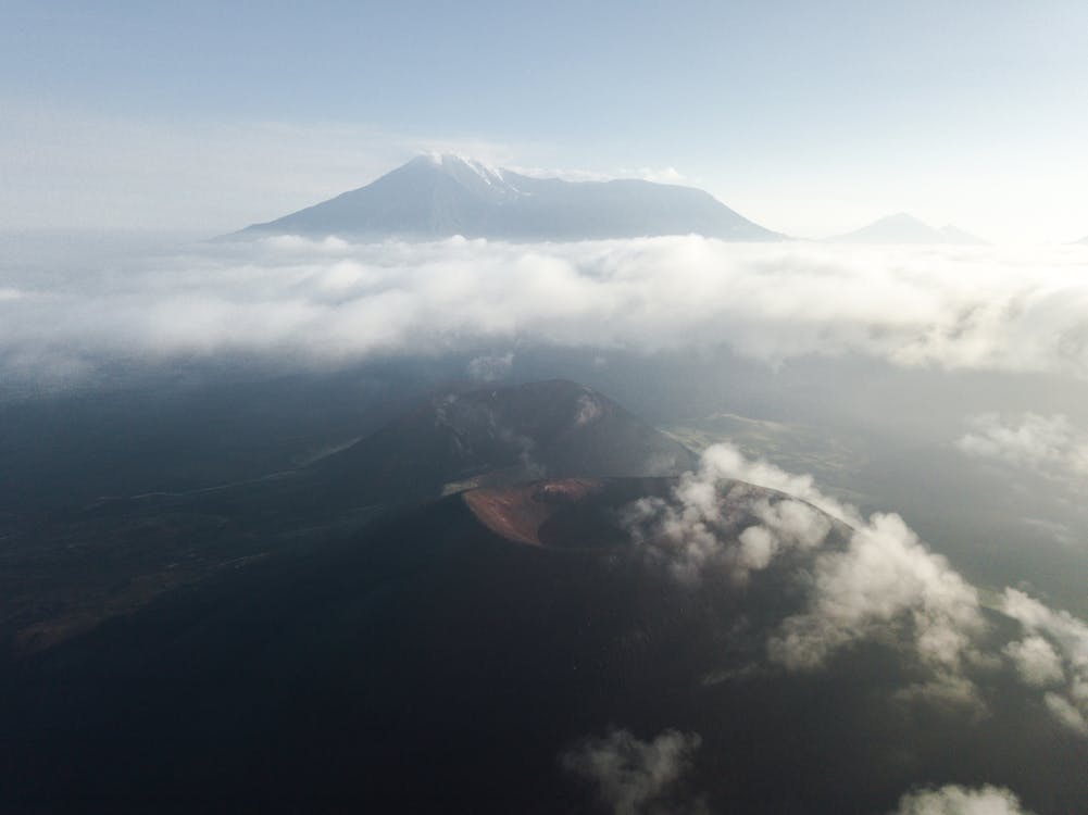 White Clouds over Volcano Crater