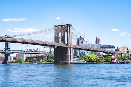 Suspension bridge over river in New York