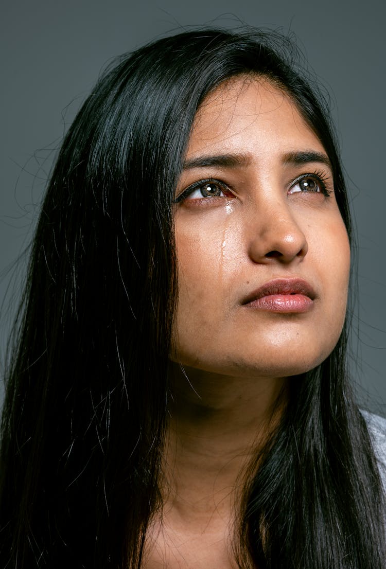 Sad Young Brunette Woman Crying