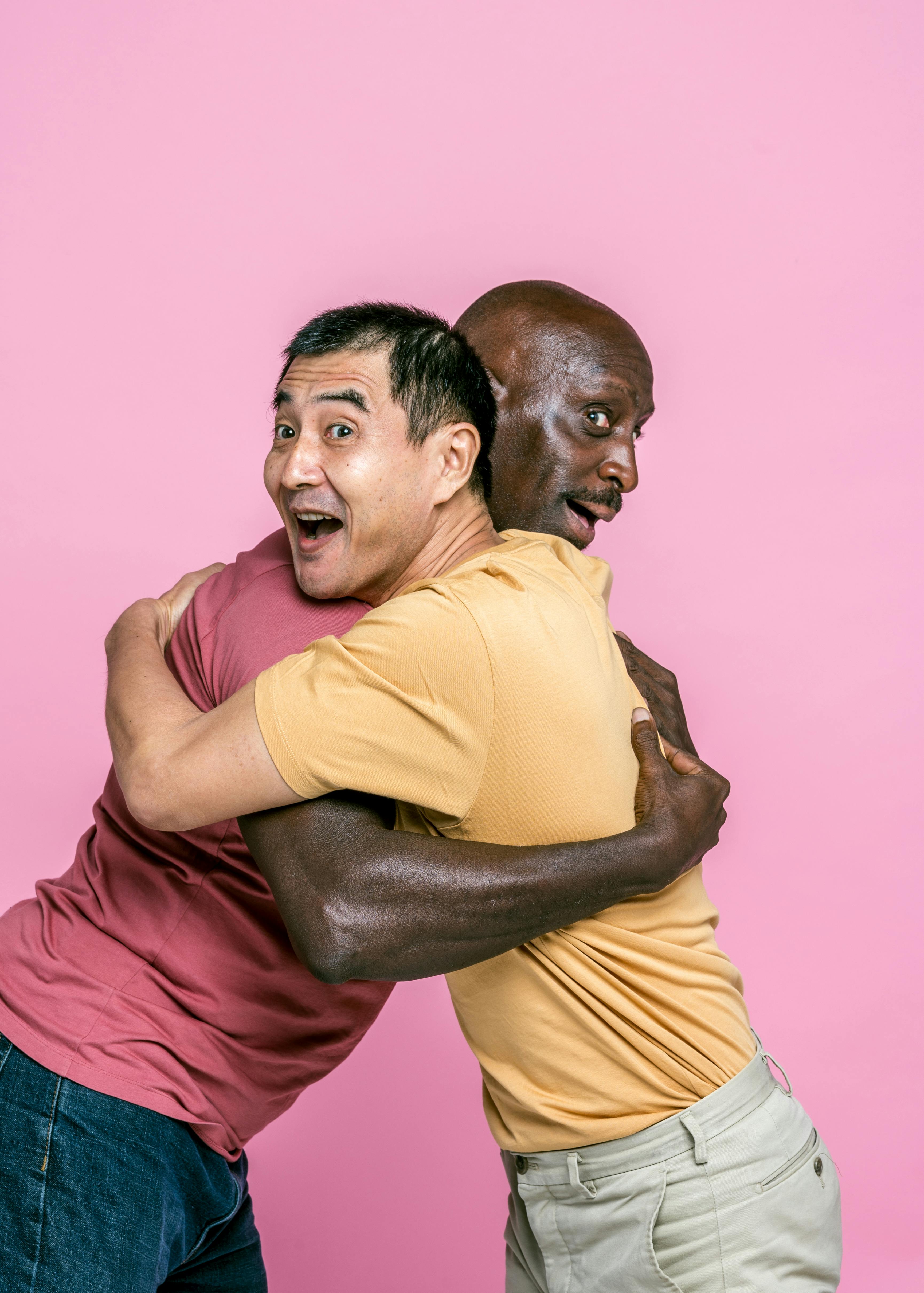 men hugging as close friends