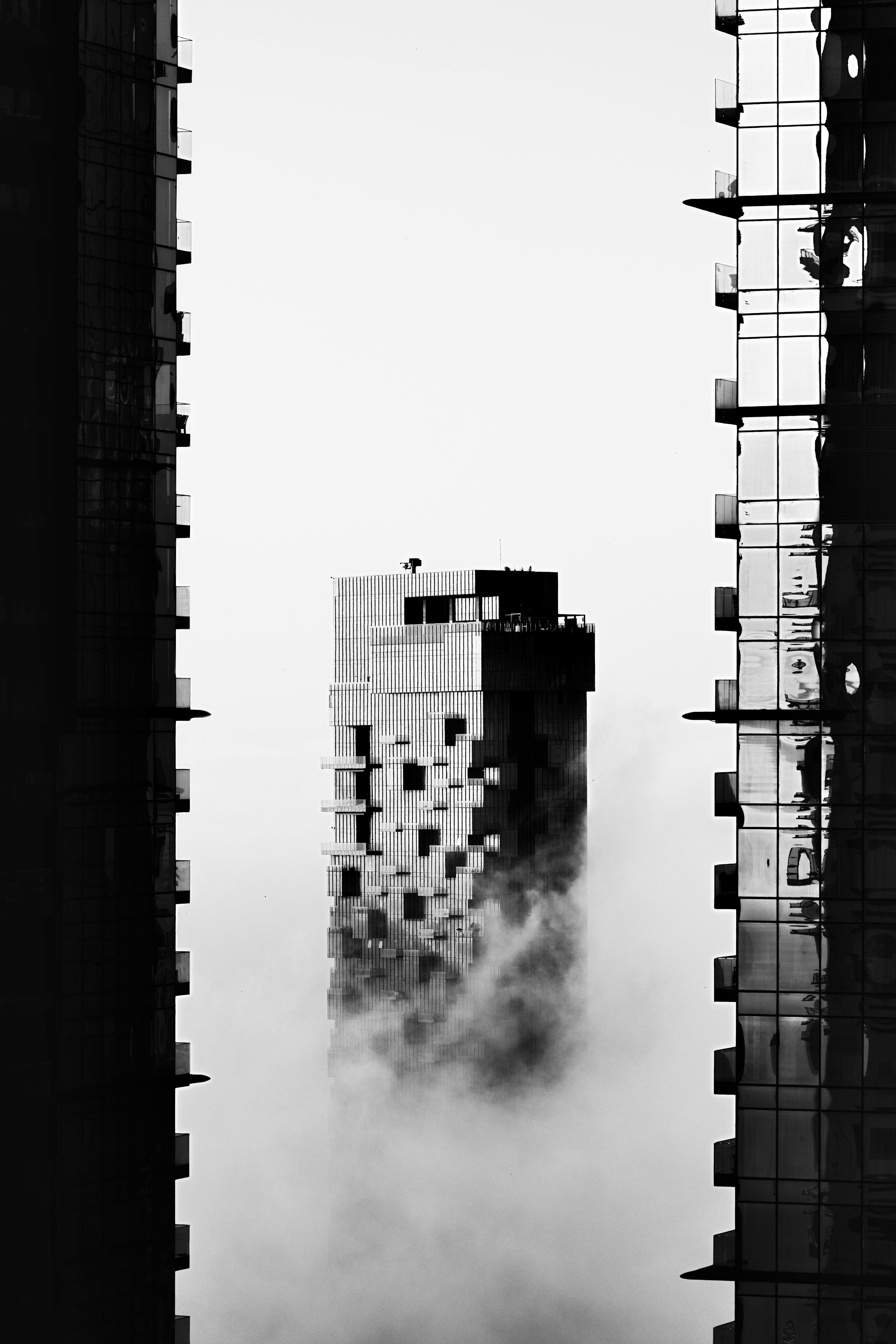 grayscale photo of factory smoke