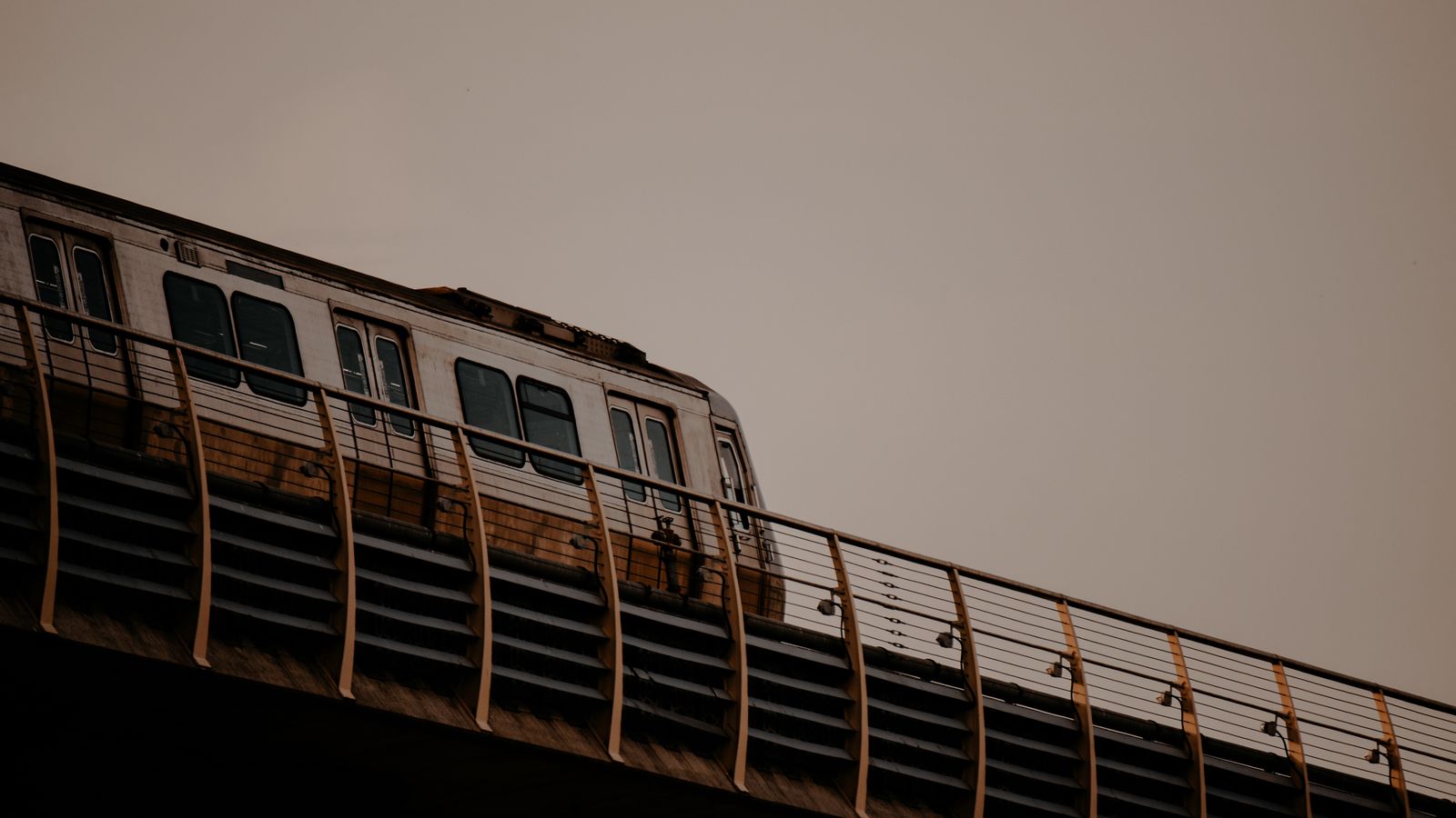 Rail transit at dusk