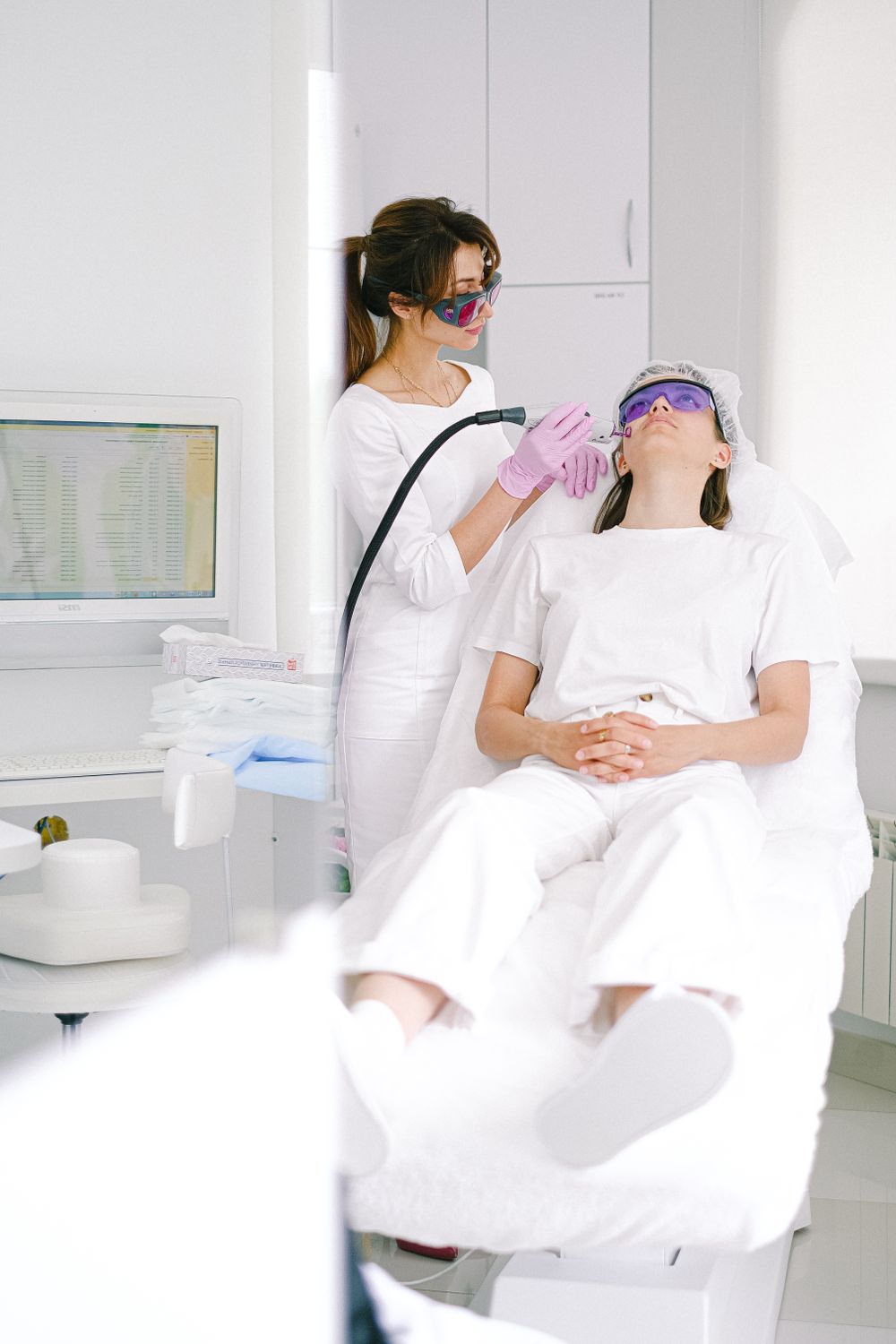 Laser skin rejuvenation treatment in progress