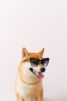 一只戴着太阳镜和金链子的酷炫柴犬，展现出俏皮的态度