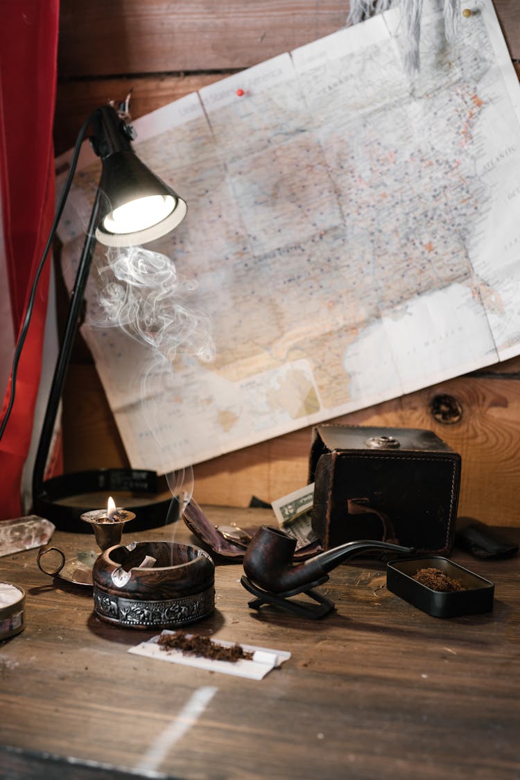 Desk With Antique Objects And Map 